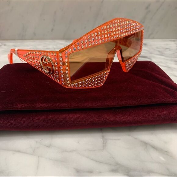 NEW AUTH GUCCI CRYSTAL HOLLYWOOD FOREVER ORANGE GG0357S 0357S 002 - Picture 6 of 14